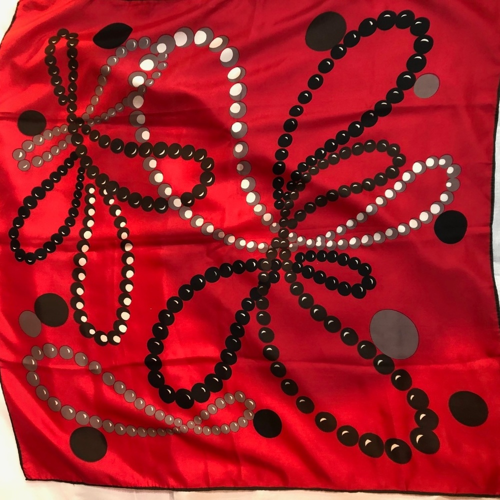 De Mura Vintage Silk Scarf - Red and Pearl